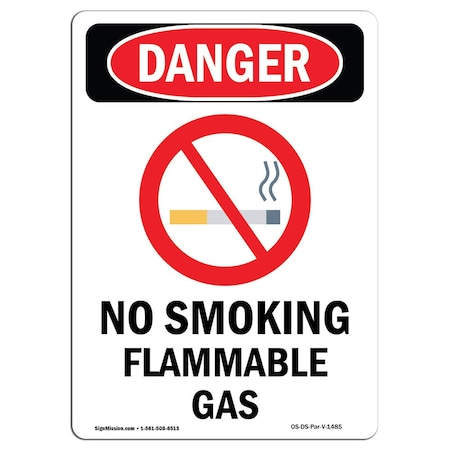 Signmission OSHA Danger Sign, No Smoking Flammable Gas, 5in X 3.5in Decal, 10PK, 3.5" W, 5" L, Portrait, PK10 OS-DS-D-35-V-1485-10PK